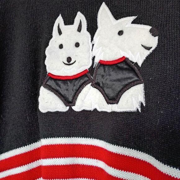 Vintage 80's Scottie Dog Graphic Sweater Red Black Preppy Sweater Exchange L - Picture 3 of 5